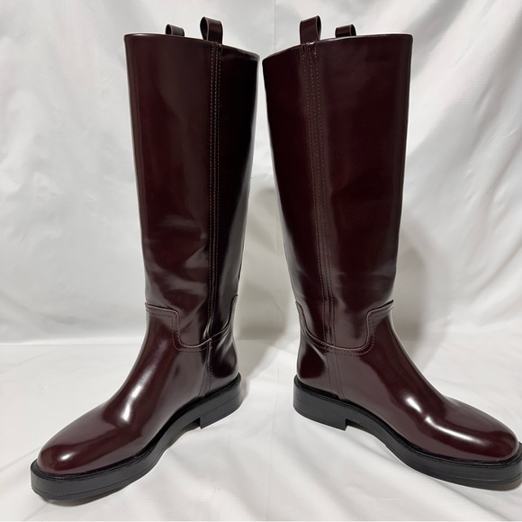 ZARA Oxblood / Burgundy Leather Knee-High Riding Boots | Flat sz 40 - Picture 9 of 10